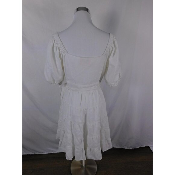 Lilly Pulitzer Dress Womens Small White Linen Wrap Ruffle Tiered Mini Boho - Picture 2 of 6